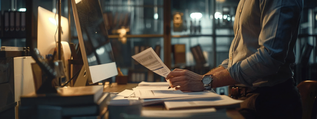 Business professional using internet-based fax services at a desktop computer